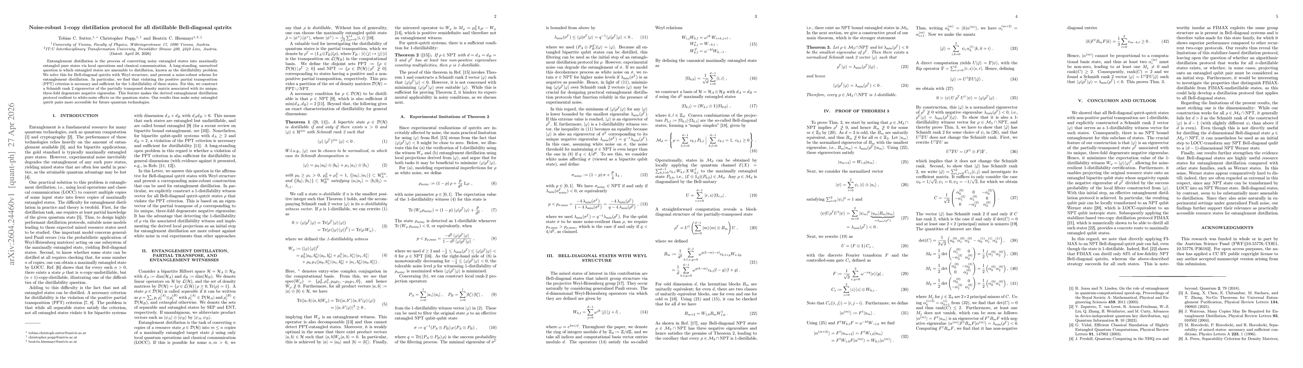 Thumbnail for Noise-robust 1-copy distillation protocol for all distillable Bell-diagonal qutrits
