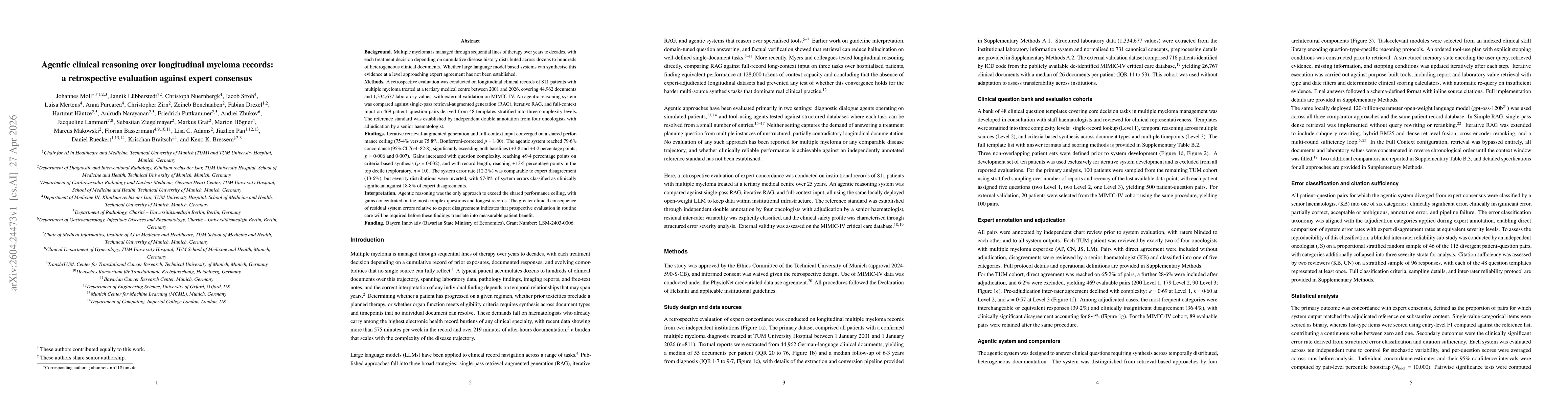 Thumbnail for Agentic clinical reasoning over longitudinal myeloma records: a retrospective evaluation against expert consensus