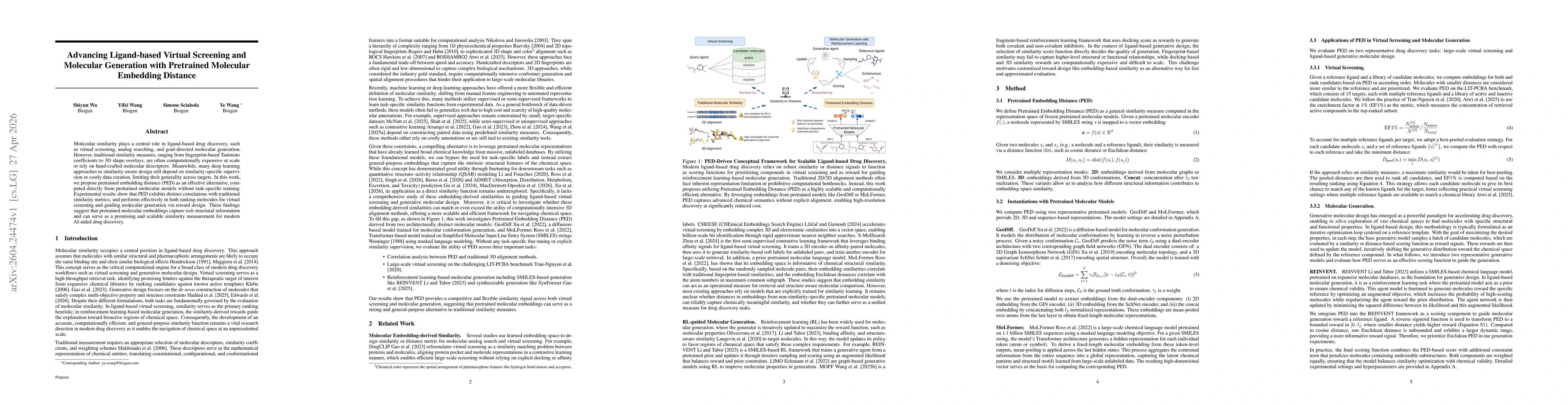 Thumbnail for Advancing Ligand-based Virtual Screening and Molecular Generation with Pretrained Molecular Embedding Distance