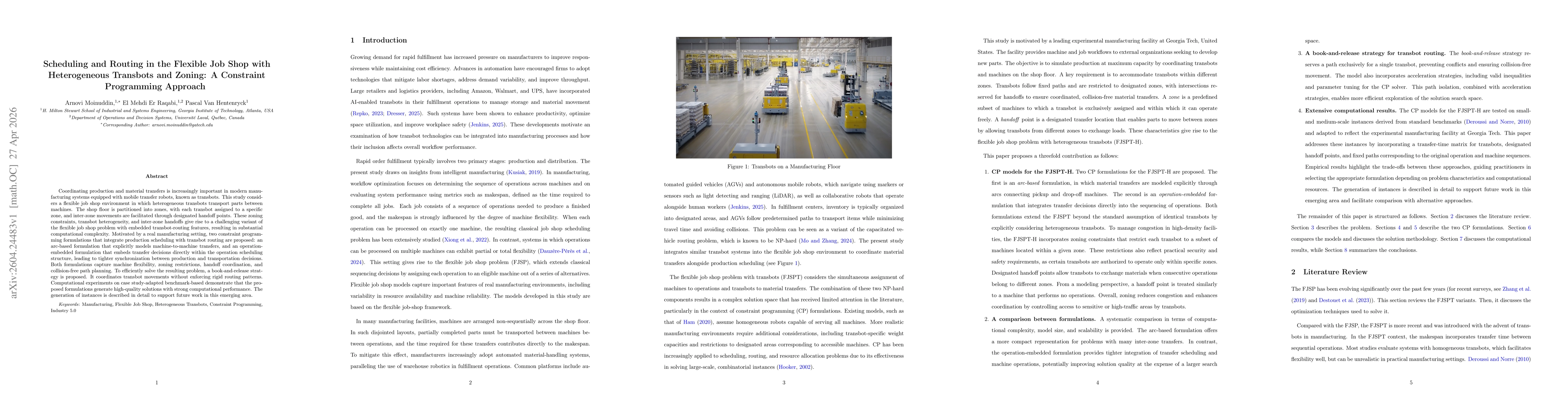 Thumbnail for Scheduling and Routing in the Flexible Job Shop with Heterogeneous Transbots and Zoning: A Constraint Programming Approach