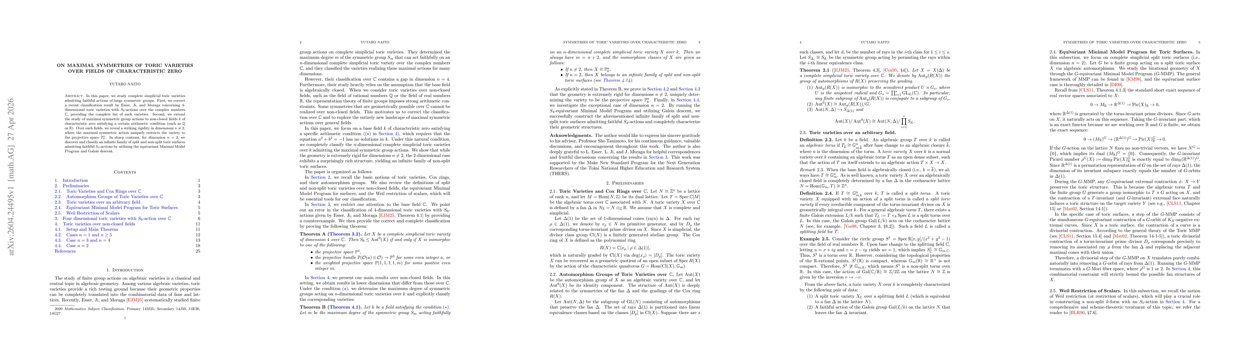 Thumbnail for On Maximal Symmetries of Toric Varieties over Fields of Characteristic Zero