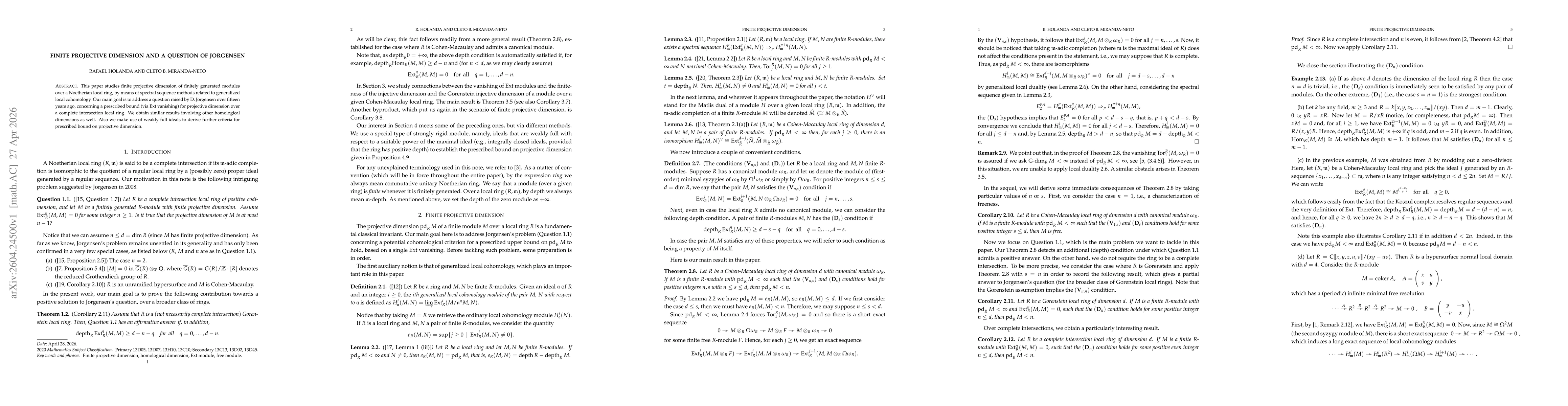 Thumbnail for Finite projective dimension and a question of Jorgensen