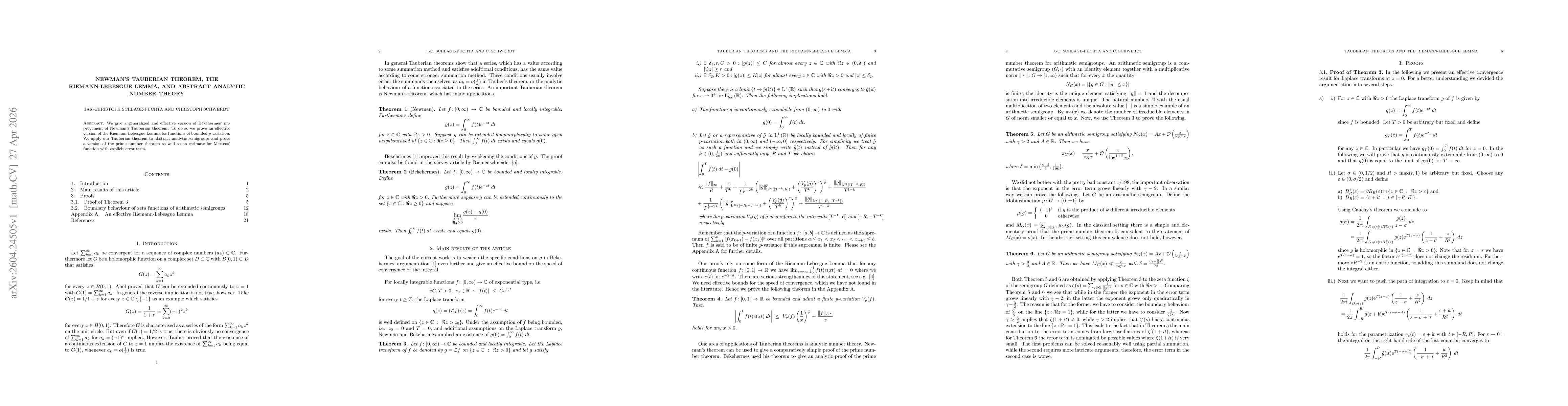 Thumbnail for Newman's Tauberian theorem, the Riemann-Lebesgue Lemma, and abstract analytic number theory