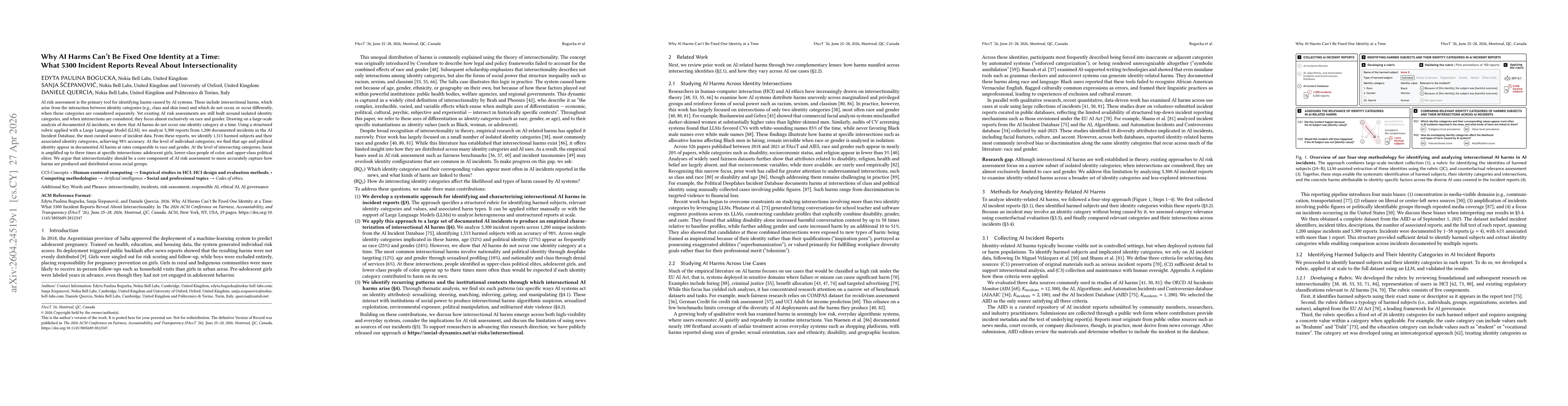 Thumbnail for Why AI Harms Can't Be Fixed One Identity at a Time: What 5300 Incident Reports Reveal About Intersectionality