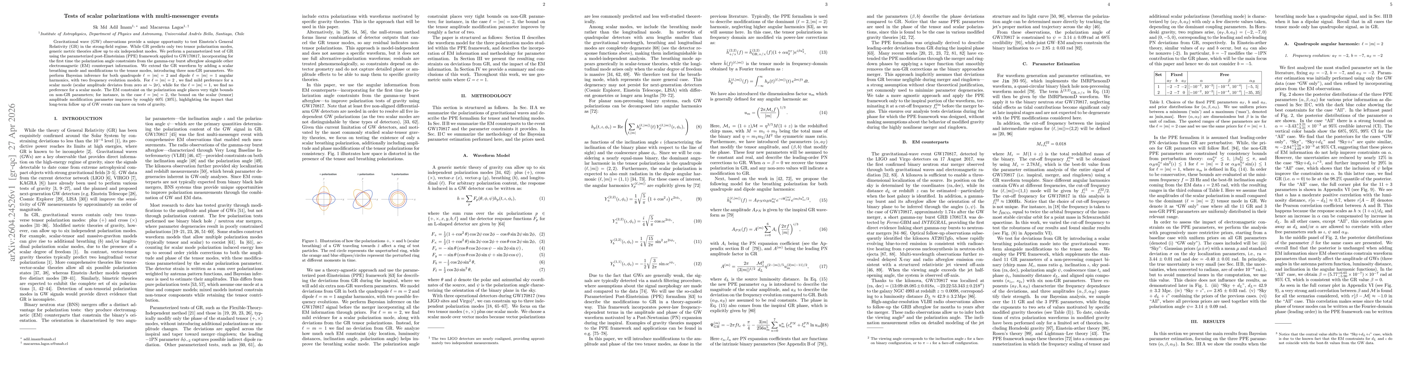 Thumbnail for Tests of scalar polarizations with multi-messenger events