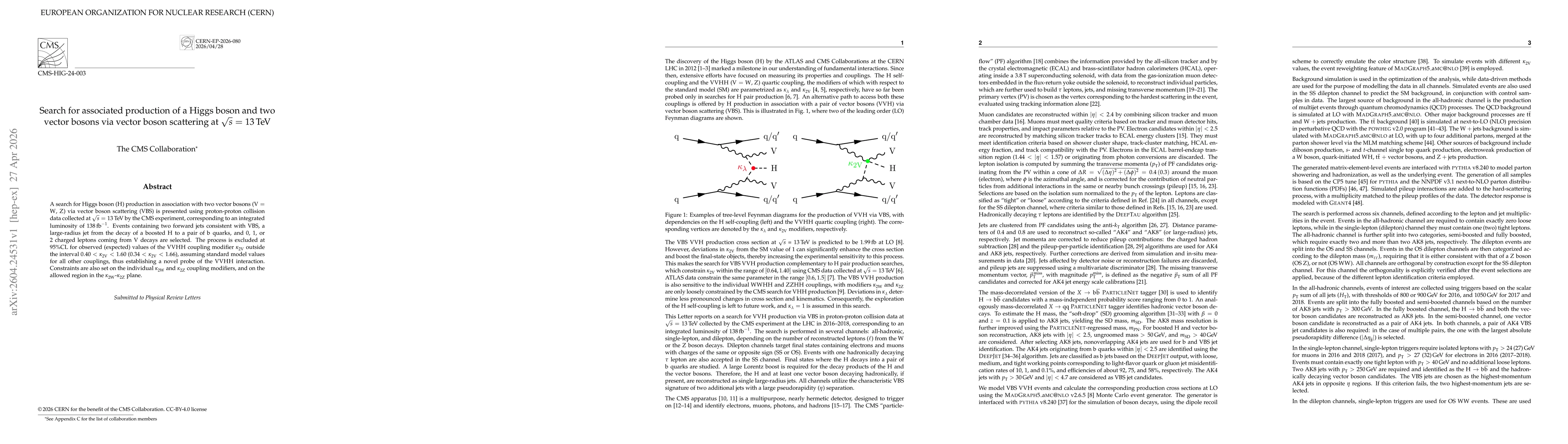 Thumbnail for Search for associated production of a Higgs boson and two vector bosons via vector boson scattering at $\sqrt{s}$ = 13 TeV