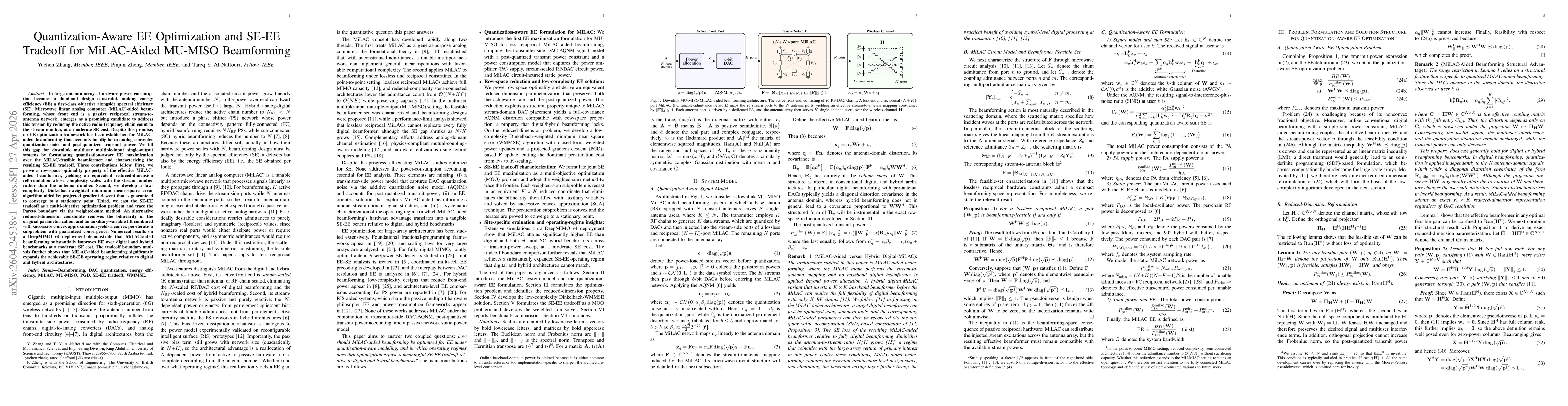 Thumbnail for Quantization-Aware EE Optimization and SE-EE Tradeoff for MiLAC-Aided MU-MISO Beamforming