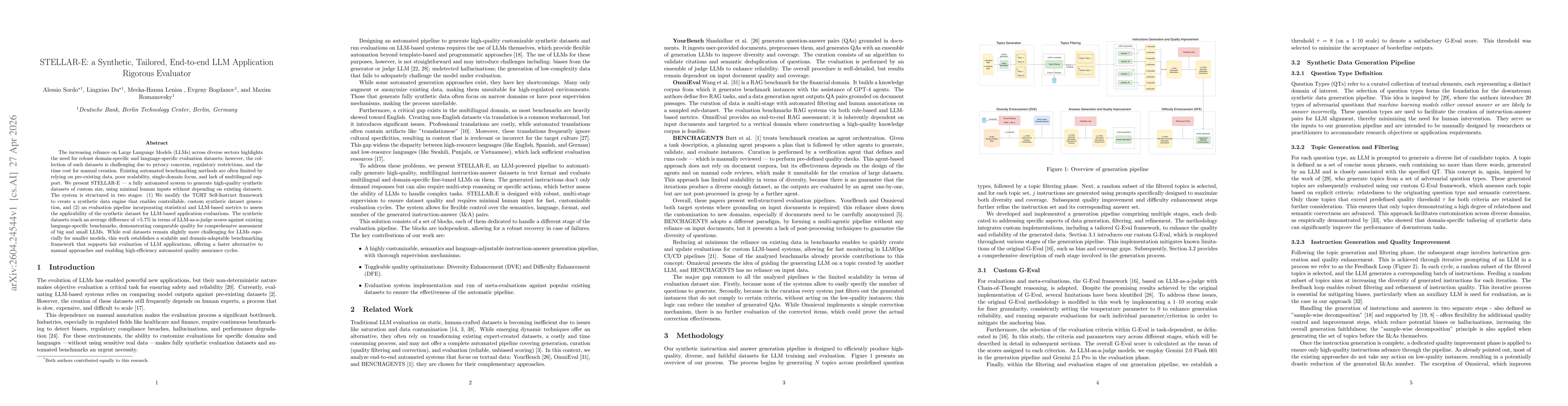 Thumbnail for STELLAR-E: a Synthetic, Tailored, End-to-end LLM Application Rigorous Evaluator