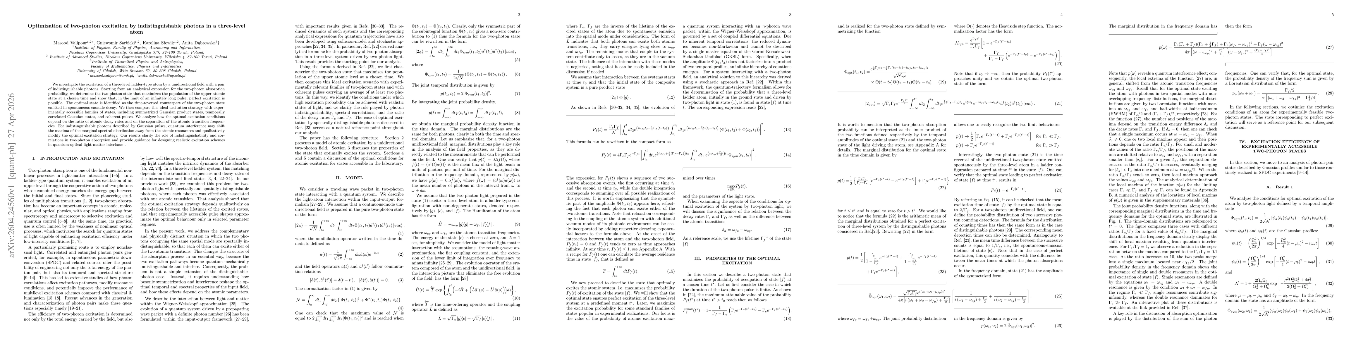 Thumbnail for Optimization of two-photon excitation by indistinguishable photons in a three-level atom