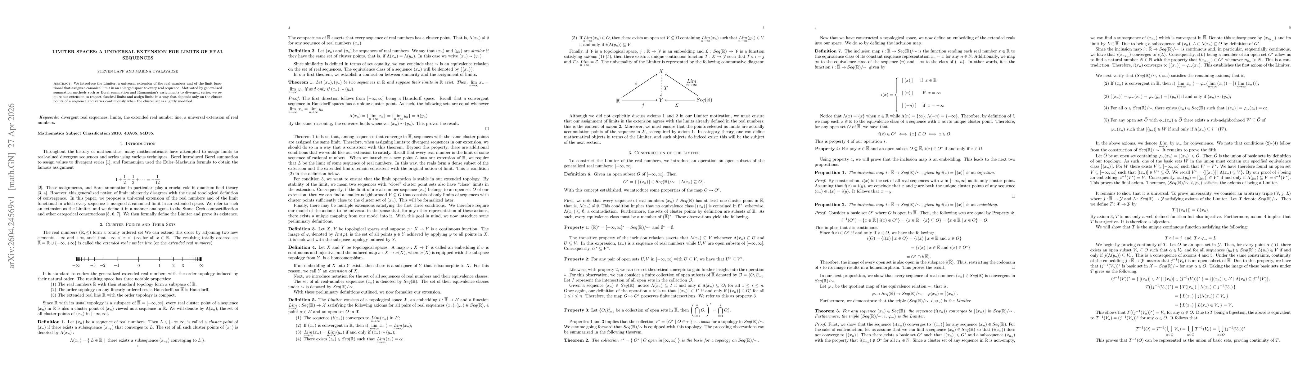 Thumbnail for Limiter Spaces: A Universal Extension for Limits of Real Sequences