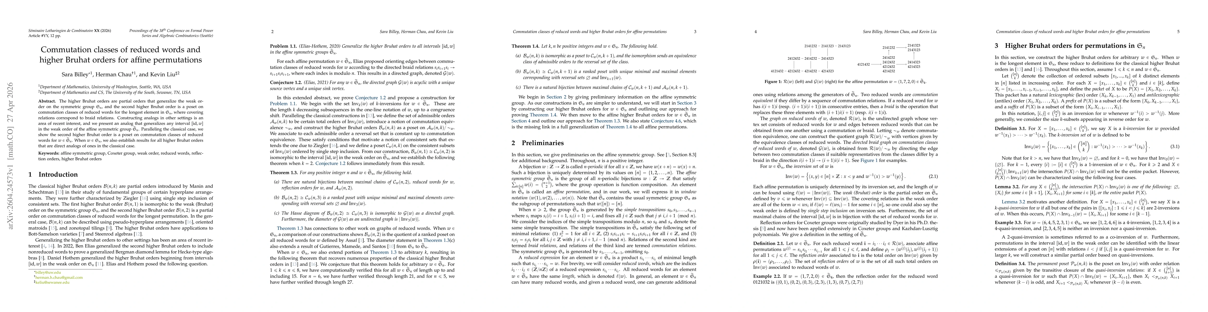 Thumbnail for Commutation classes of reduced words and higher Bruhat orders for affine permutations