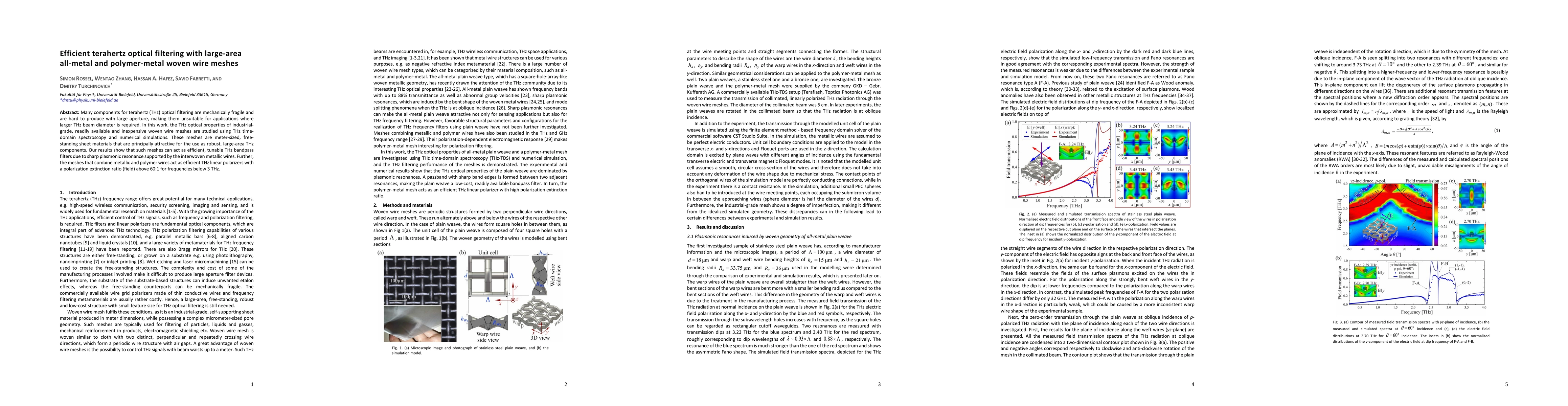 Thumbnail for Efficient terahertz optical filtering with large-area all-metal and polymer-metal woven wire meshes