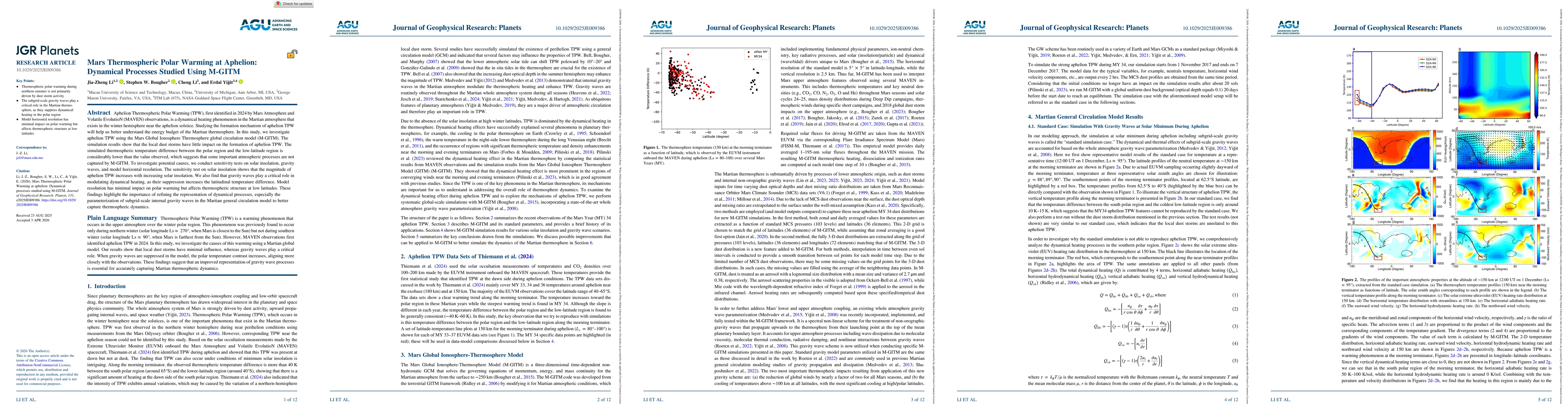 Thumbnail for Mars Thermospheric Polar Warming at Aphelion: Dynamical Processes Studied Using M-GITM
