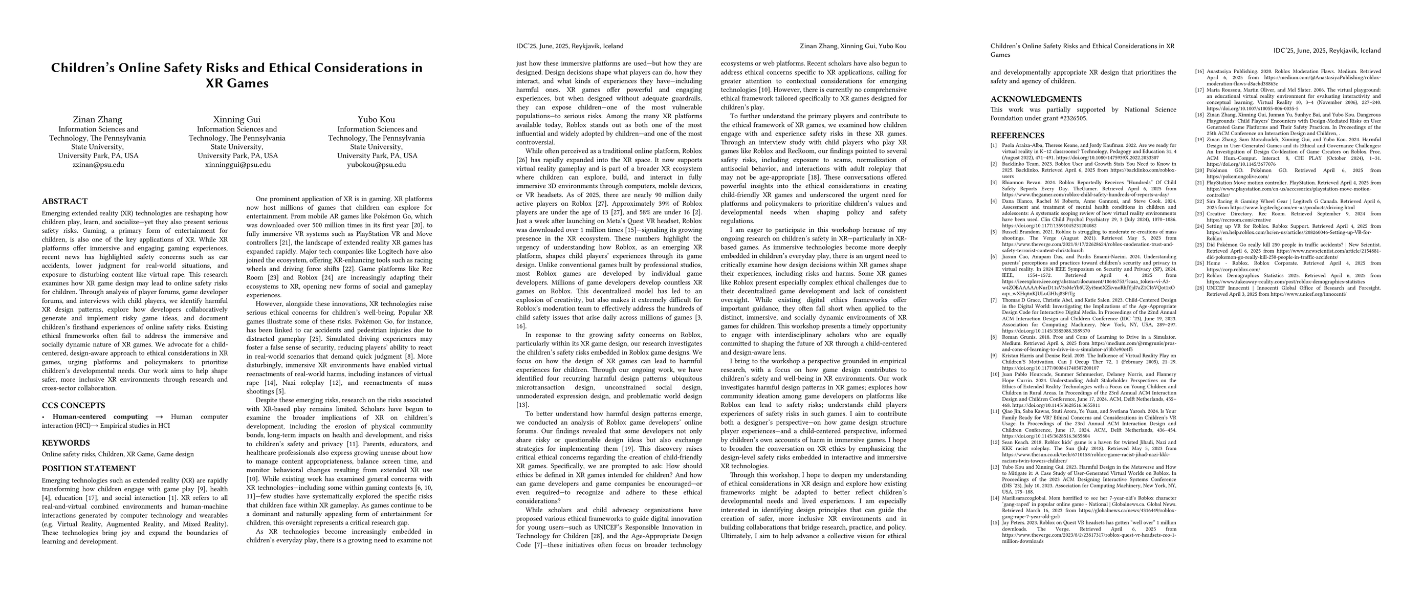 Thumbnail for Children's Online Safety Risks and Ethical Considerations in XR Games