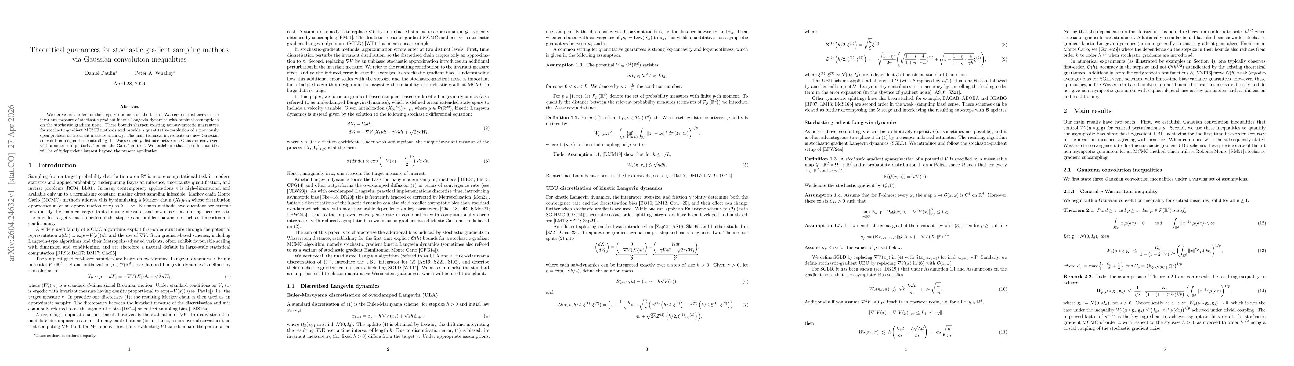 Thumbnail for Theoretical guarantees for stochastic gradient sampling methods via Gaussian convolution inequalities