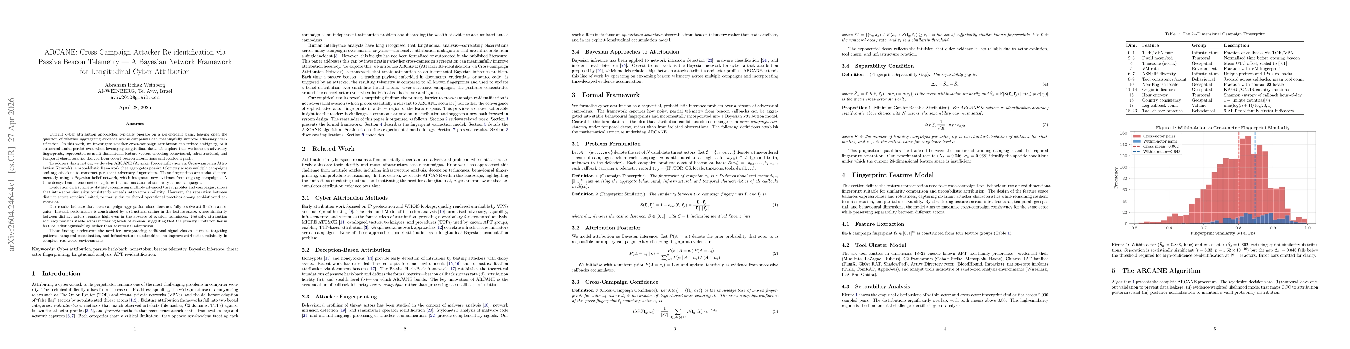 Thumbnail for ARCANE: Cross-Campaign Attacker Re-identification via Passive Beacon Telemetry -- A Bayesian Network Framework for Longitudinal Cyber Attribution