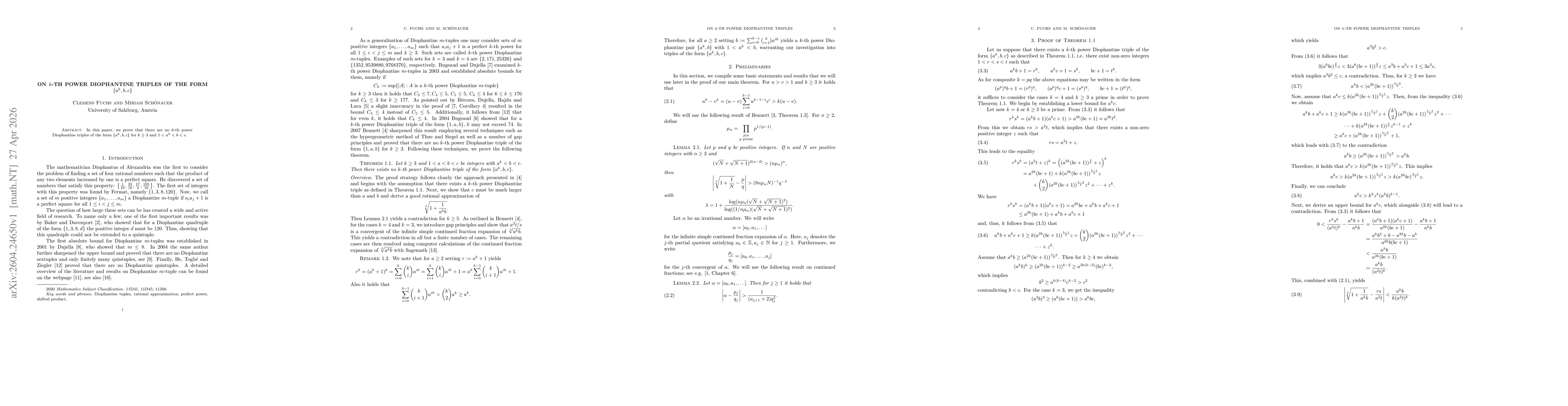 Thumbnail for On $k$-th power Diophantine triples of the form $\{a^k, b, c\}$