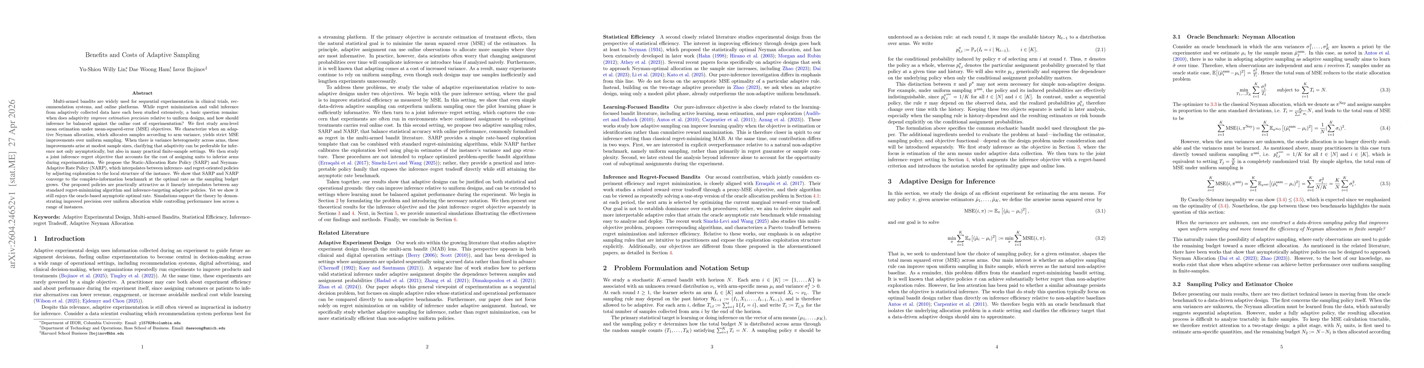 Thumbnail for Benefits and Costs of Adaptive Sampling