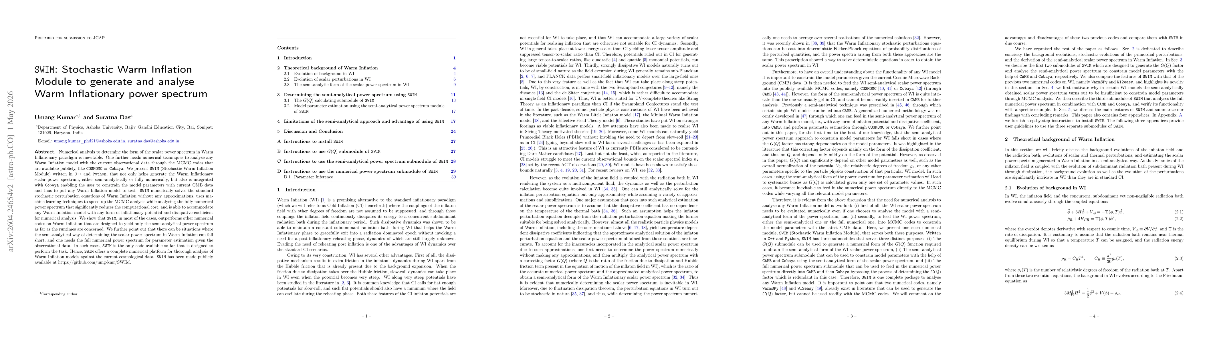 Thumbnail for \texttt{SWIM}: Stochastic Warm Inflation Module to generate and analyse Warm Inflationary power spectrum