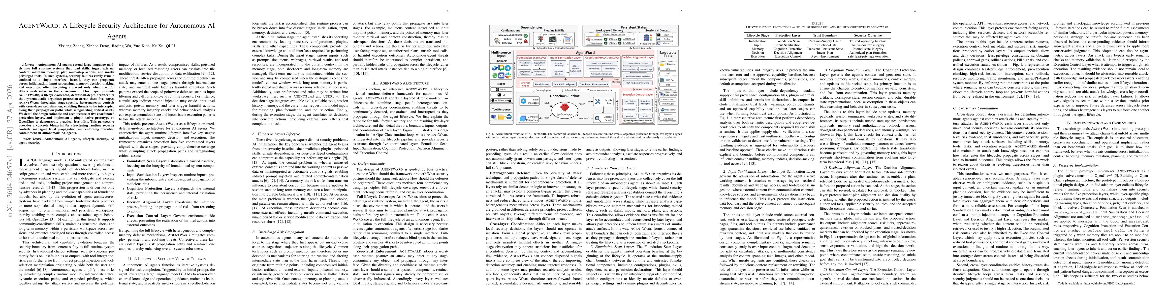 Thumbnail for AgentWard: A Lifecycle Security Architecture for Autonomous AI Agents