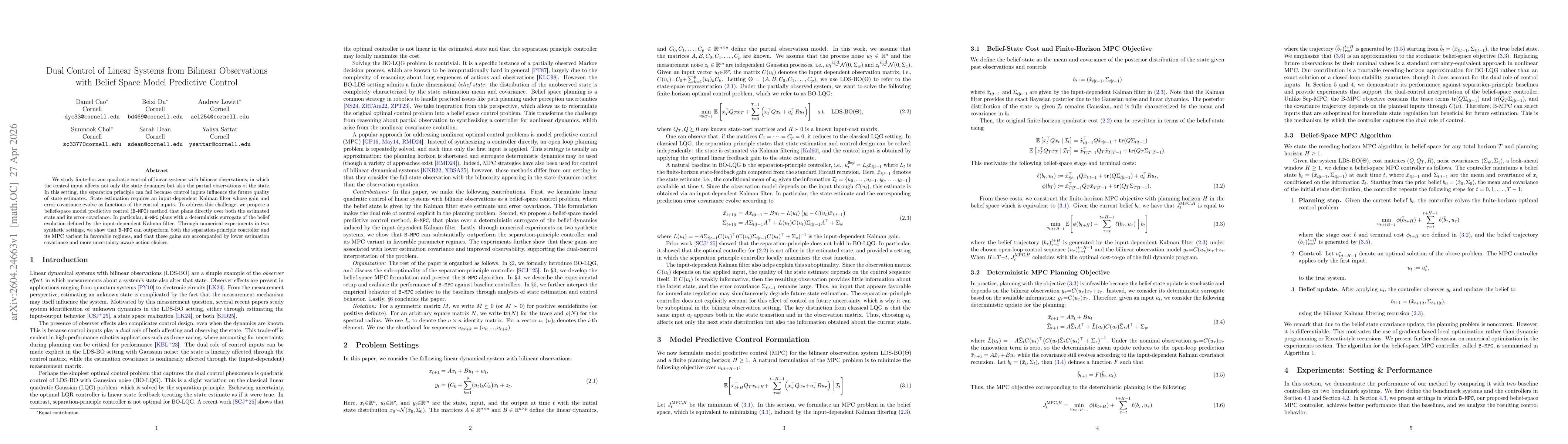 Thumbnail for Dual Control of Linear Systems from Bilinear Observations with Belief Space Model Predictive Control