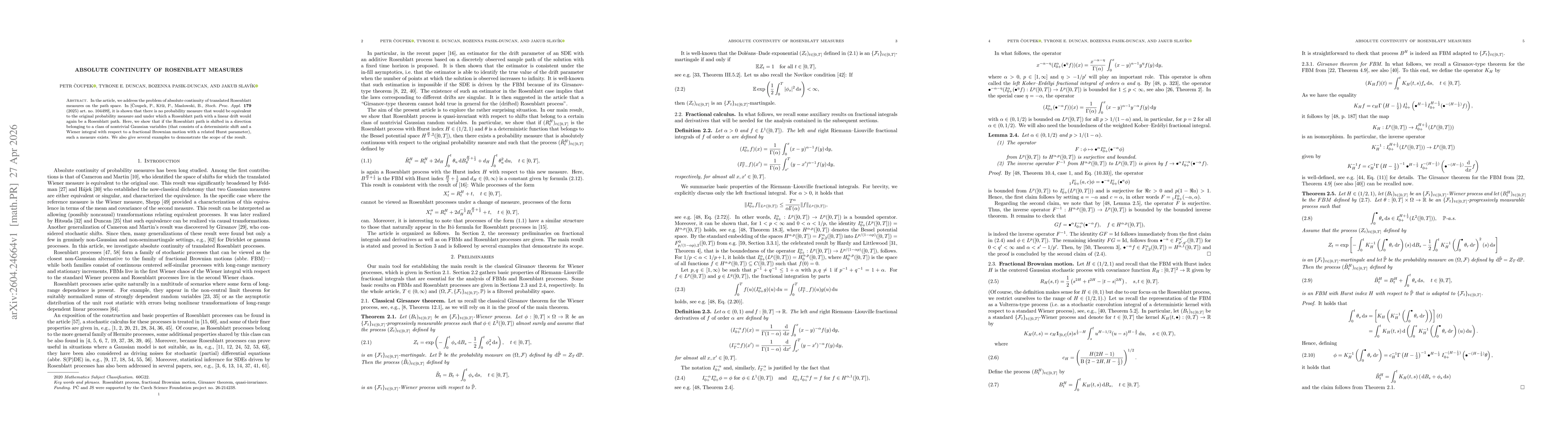 Thumbnail for Absolute continuity of Rosenblatt measures