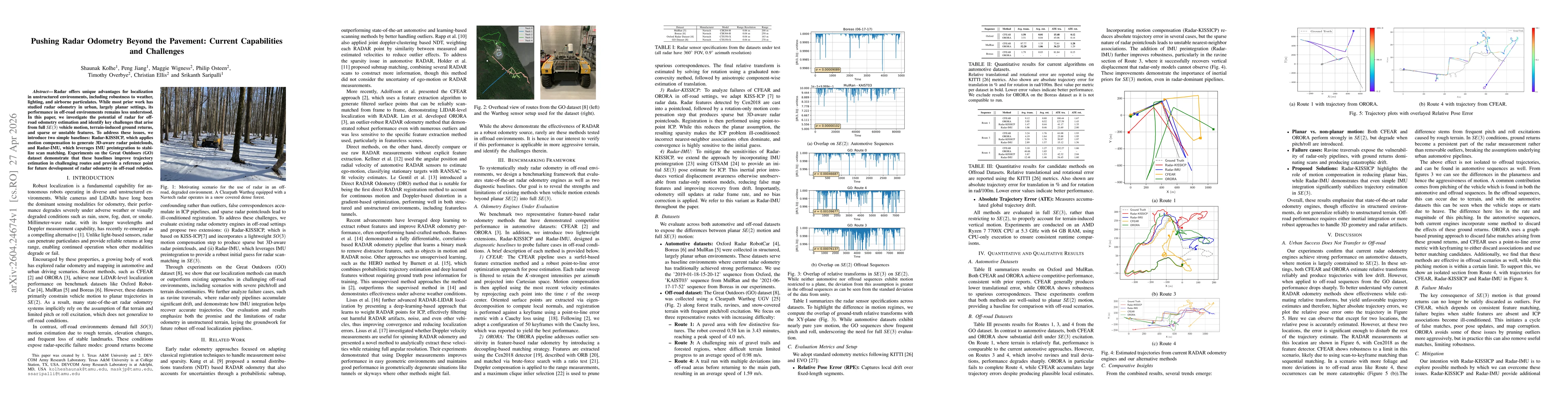 Thumbnail for Pushing Radar Odometry Beyond the Pavement: Current Capabilities and Challenges