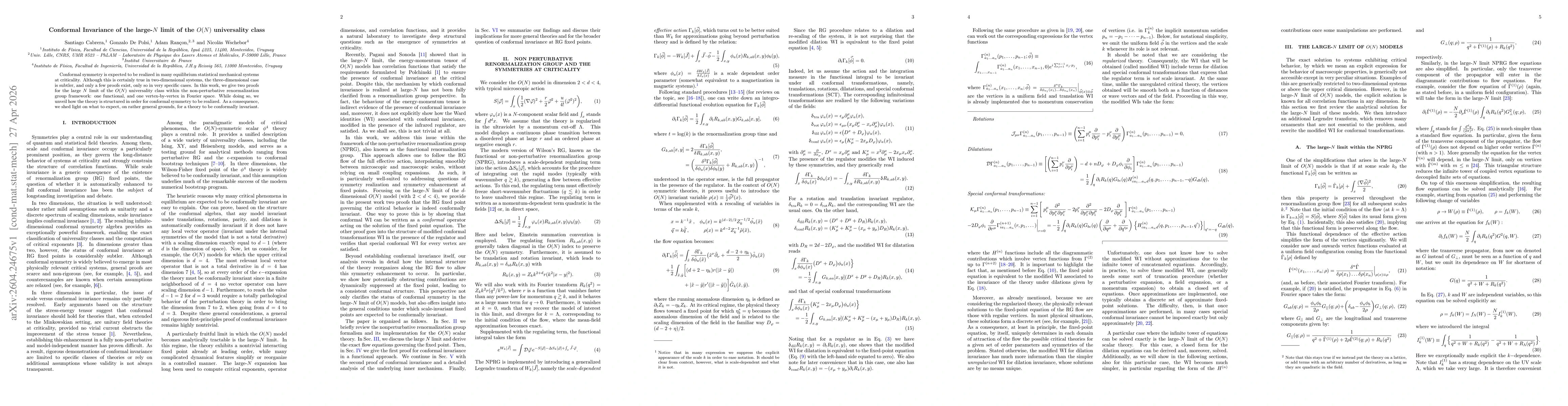 Thumbnail for Conformal Invariance of the large-$N$ limit of the $O(N)$ universality class