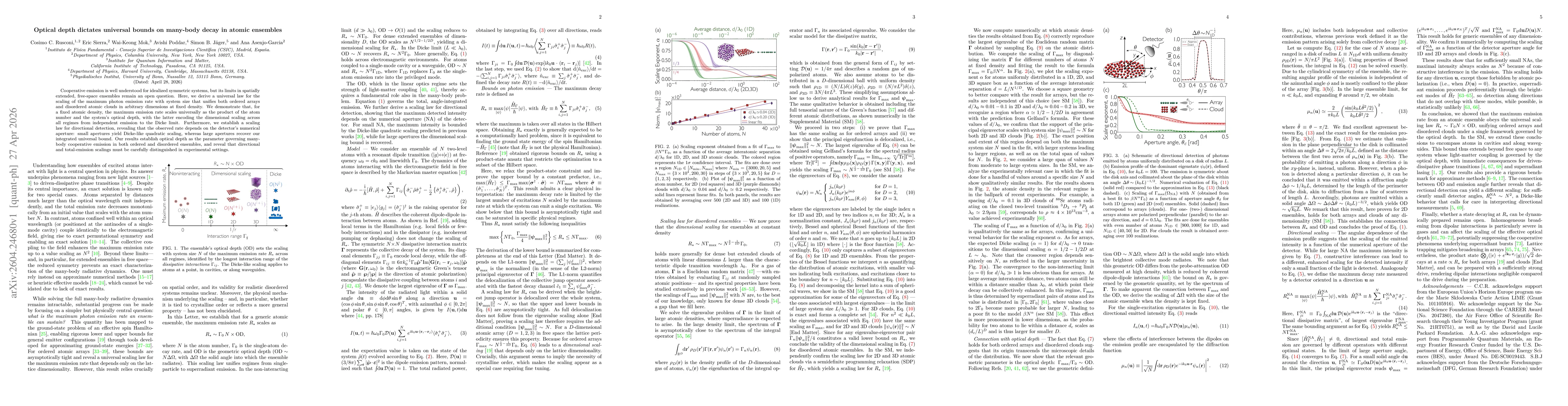 Thumbnail for Optical depth dictates universal bounds on many-body decay in atomic ensembles