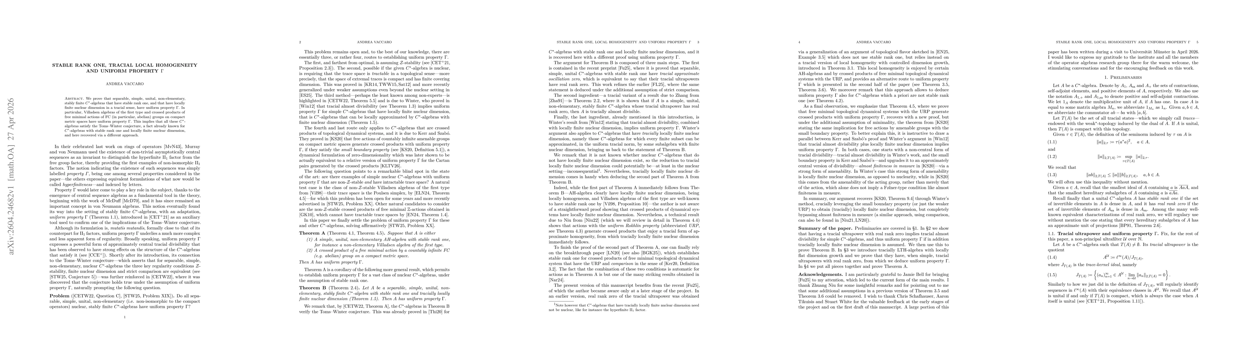 Thumbnail for Stable rank one, tracial local homogeneity and uniform property $Γ$
