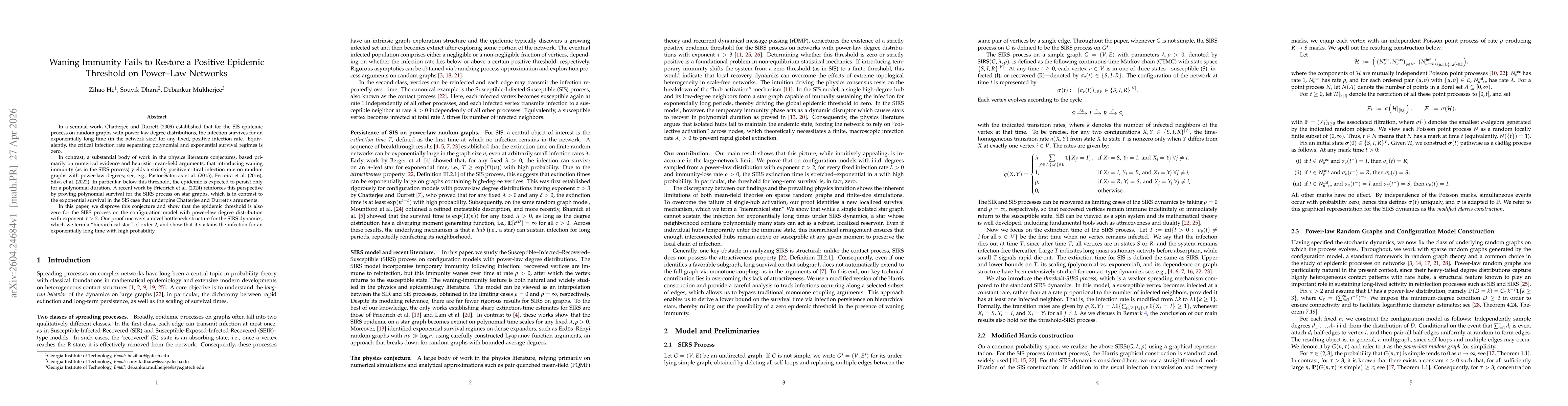 Thumbnail for Waning Immunity Fails to Restore a Positive Epidemic Threshold on Power-Law Networks