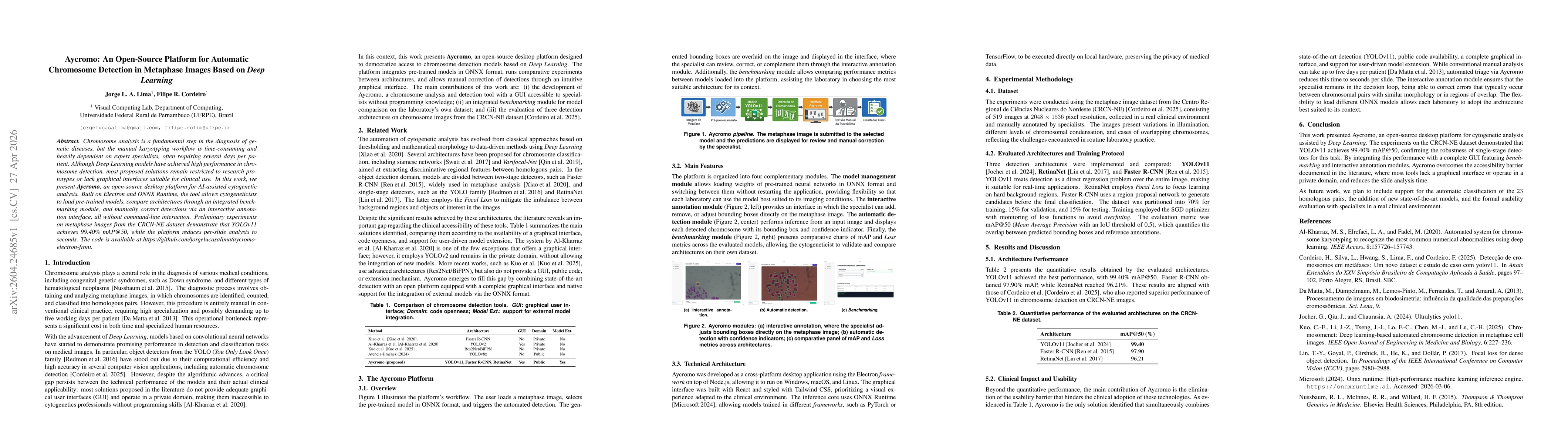 Thumbnail for Aycromo: An Open-Source Platform for Automatic Chromosome Detection in Metaphase Images Based on Deep Learning