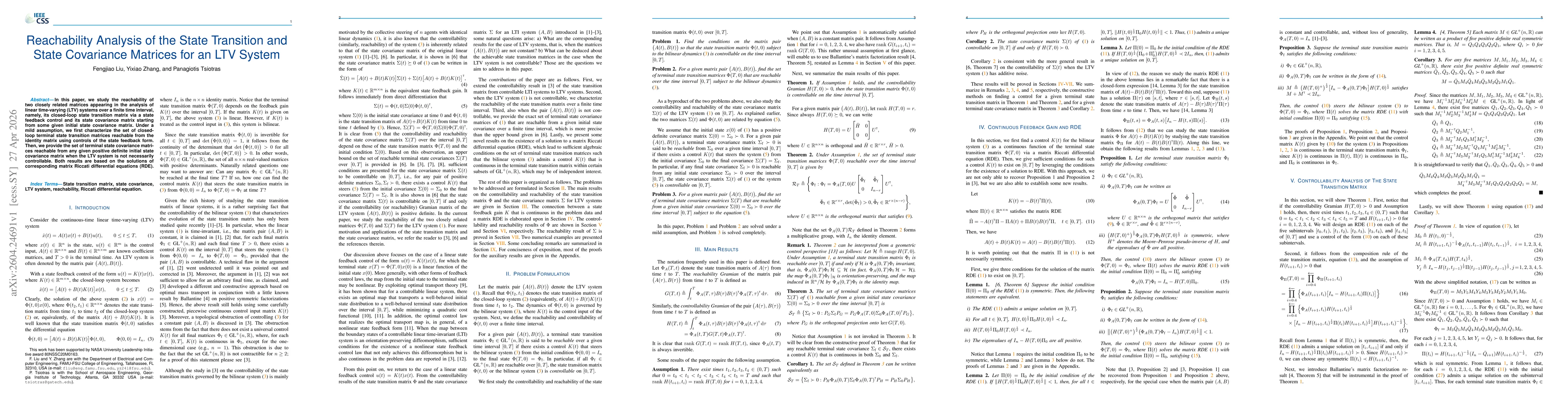 Thumbnail for Reachability Analysis of the State Transition and State Covariance Matrices for an LTV System