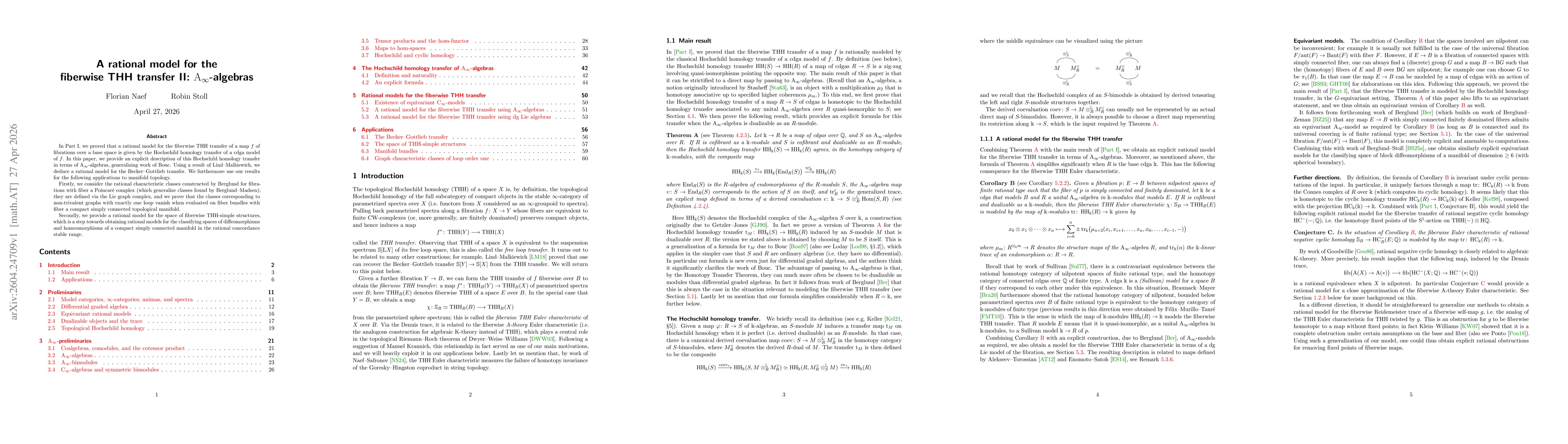 Thumbnail for A rational model for the fiberwise THH transfer II: $A_\infty$-algebras