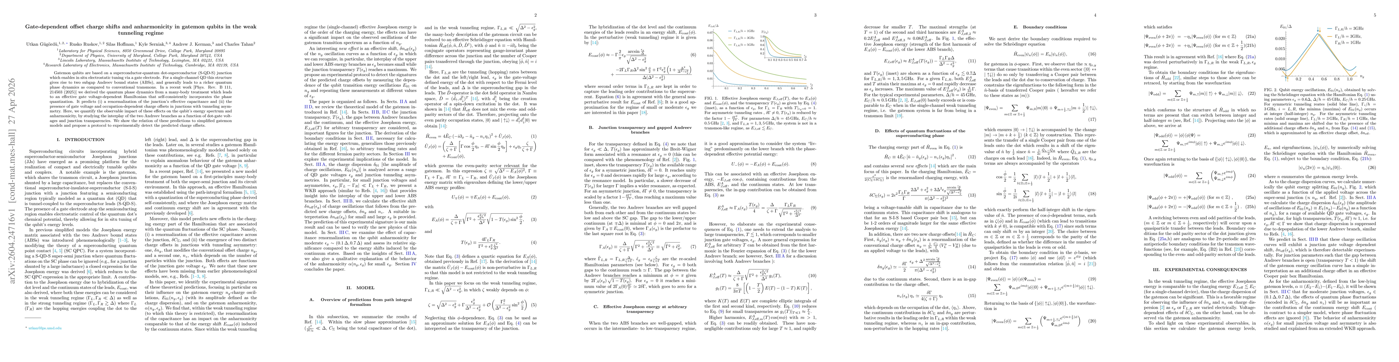 Thumbnail for Gate-dependent offset charge shifts and anharmonicity in gatemon qubits in the weak tunneling regime
