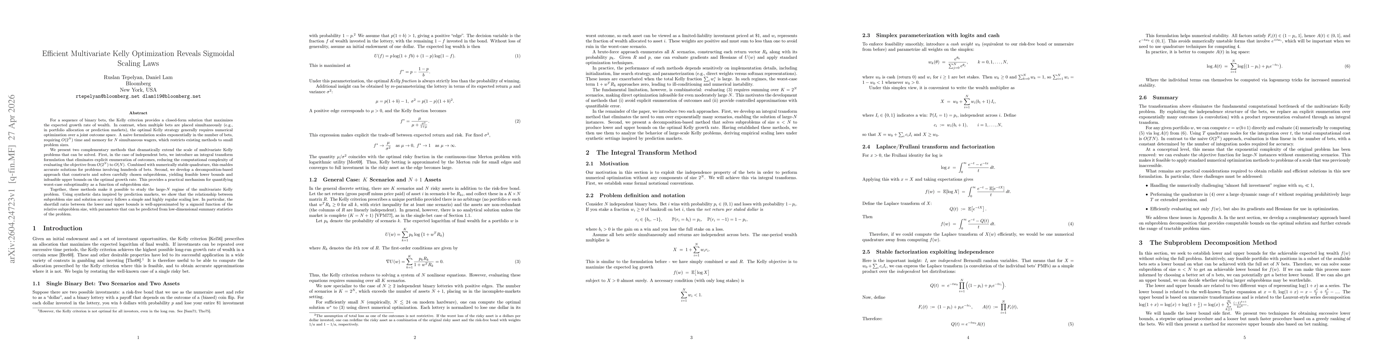 Thumbnail for Efficient Multivariate Kelly Optimization Reveals Sigmoidal Scaling Laws