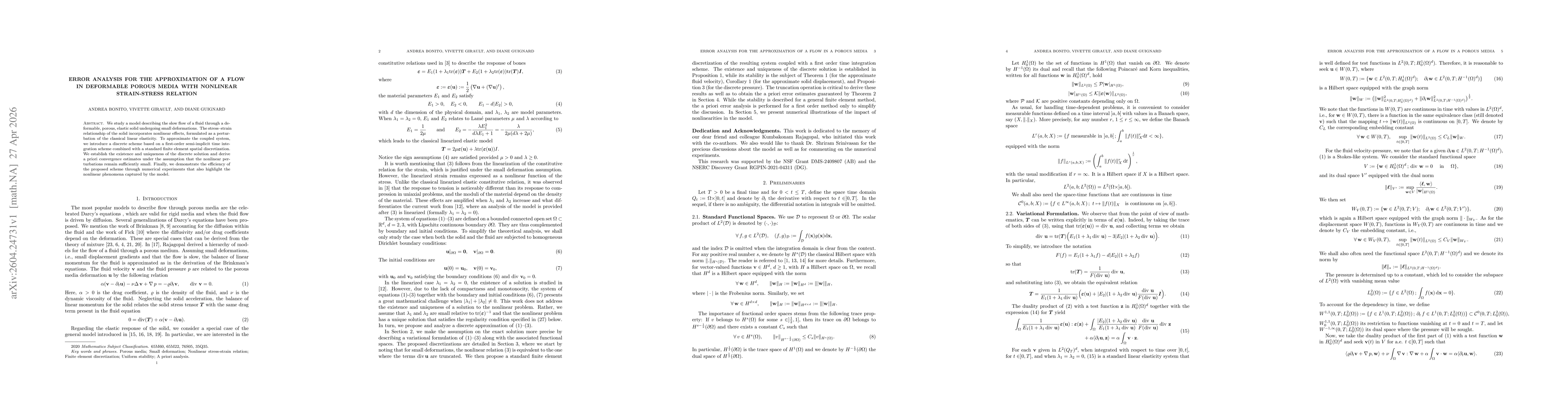 Thumbnail for Error analysis for the approximation of a flow in deformable porous media with nonlinear strain-stress relation