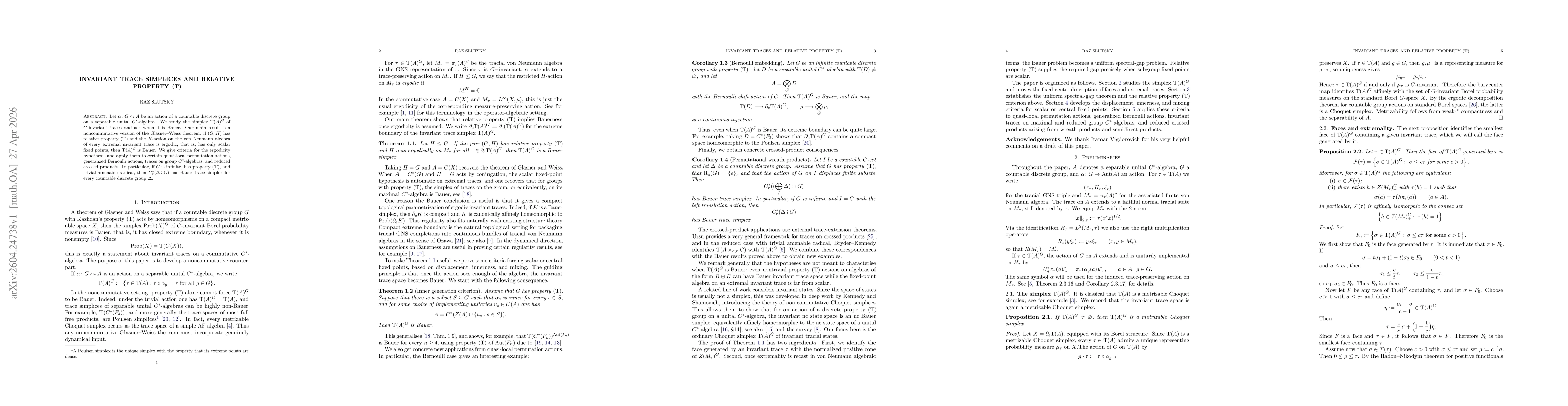 Thumbnail for Invariant trace simplices and relative property (T)