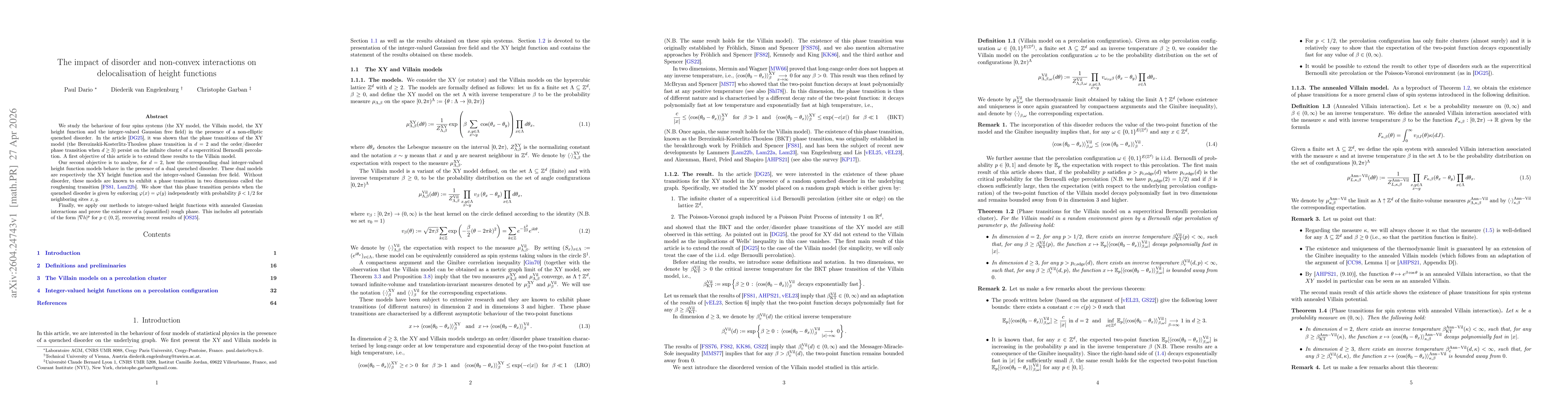 Thumbnail for The impact of disorder and non-convex interactions on delocalisation of height functions