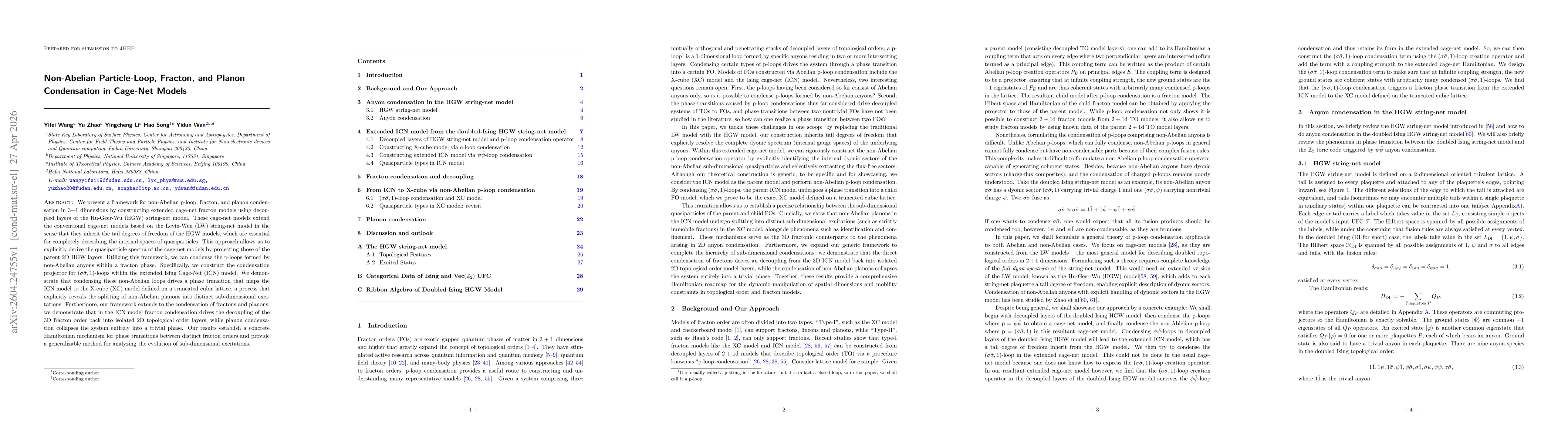 Thumbnail for Non-Abelian Particle-Loop, Fracton, and Planon Condensation in Cage-Net Models