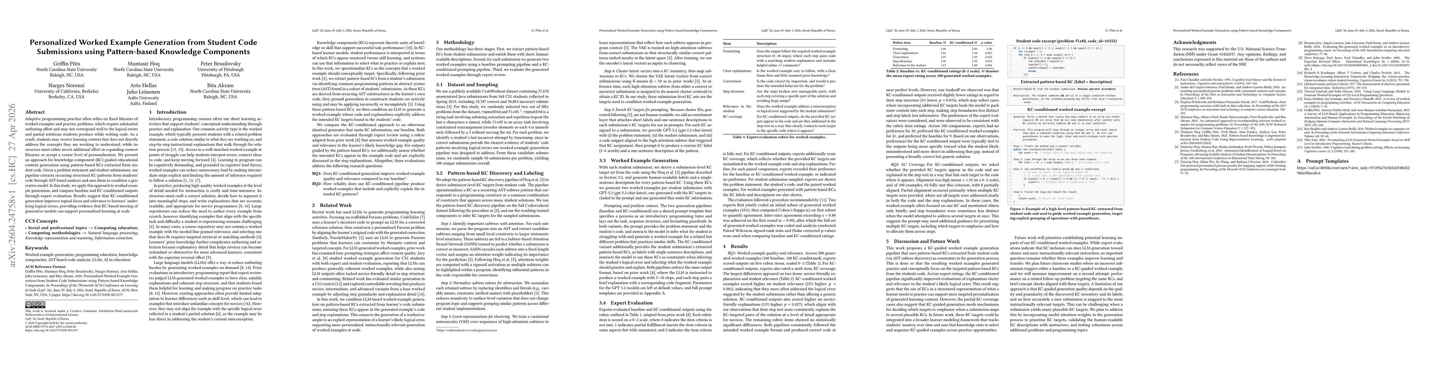 Thumbnail for Personalized Worked Example Generation from Student Code Submissions using Pattern-based Knowledge Components