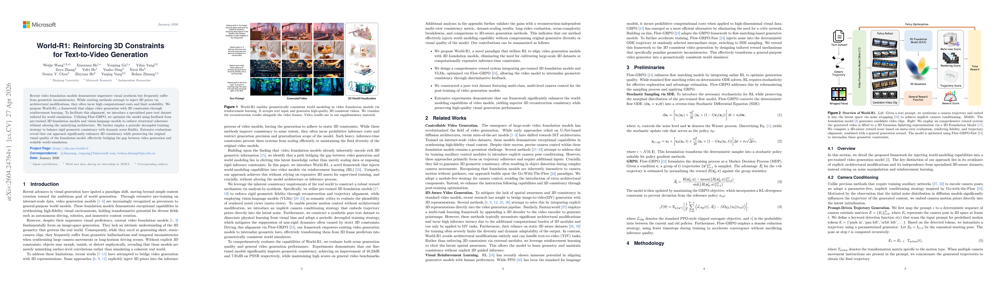Thumbnail for World-R1: Reinforcing 3D Constraints for Text-to-Video Generation