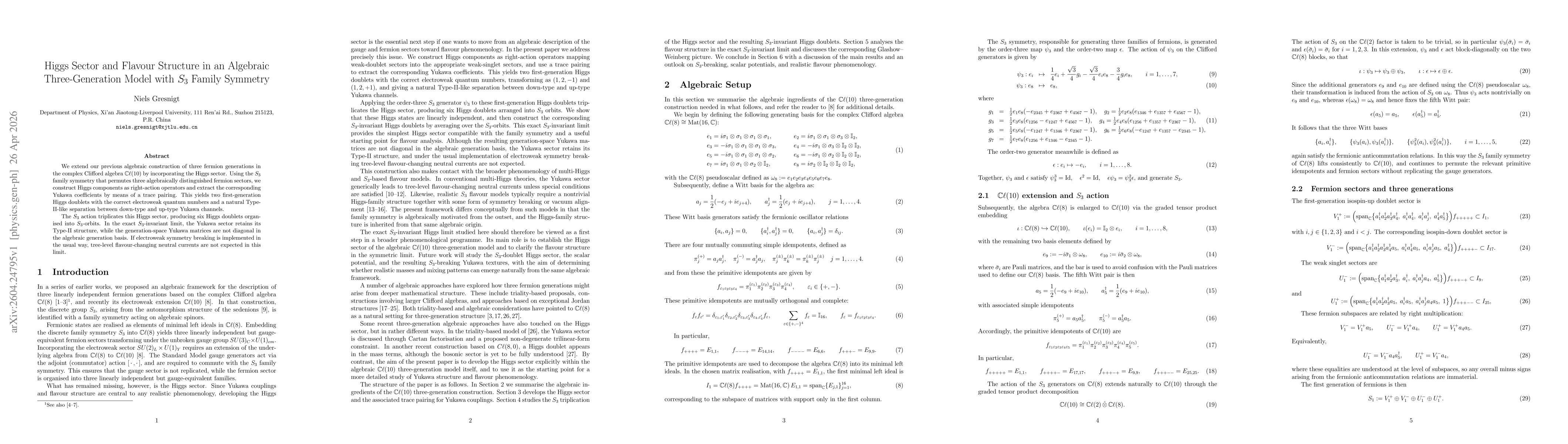 Thumbnail for Higgs Sector and Flavour Structure in an Algebraic Three-Generation Model with S3 Family Symmetry