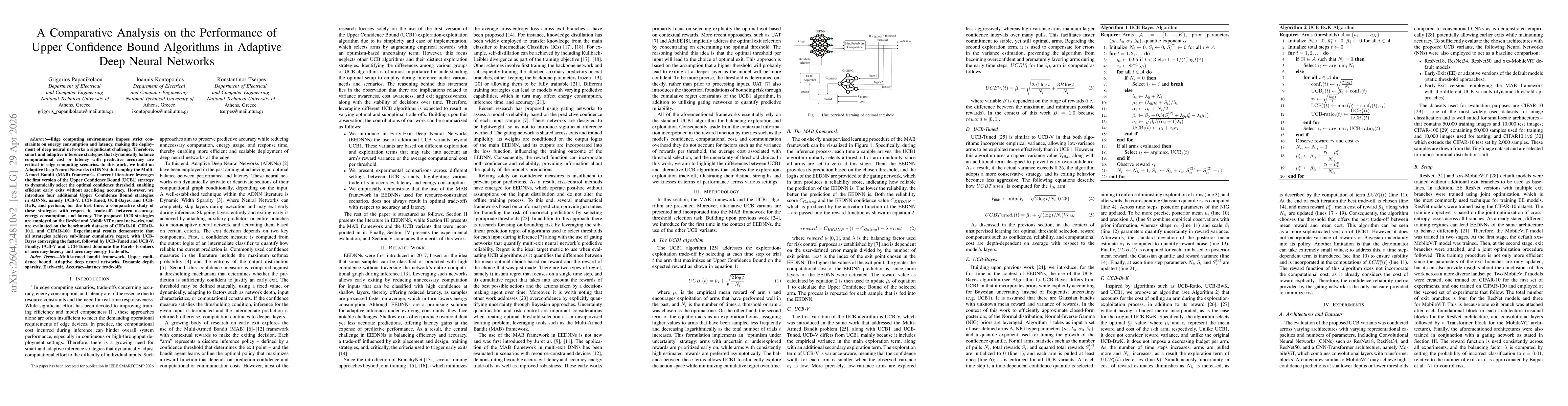 Thumbnail for A Comparative Analysis on the Performance of Upper Confidence Bound Algorithms in Adaptive Deep Neural Networks