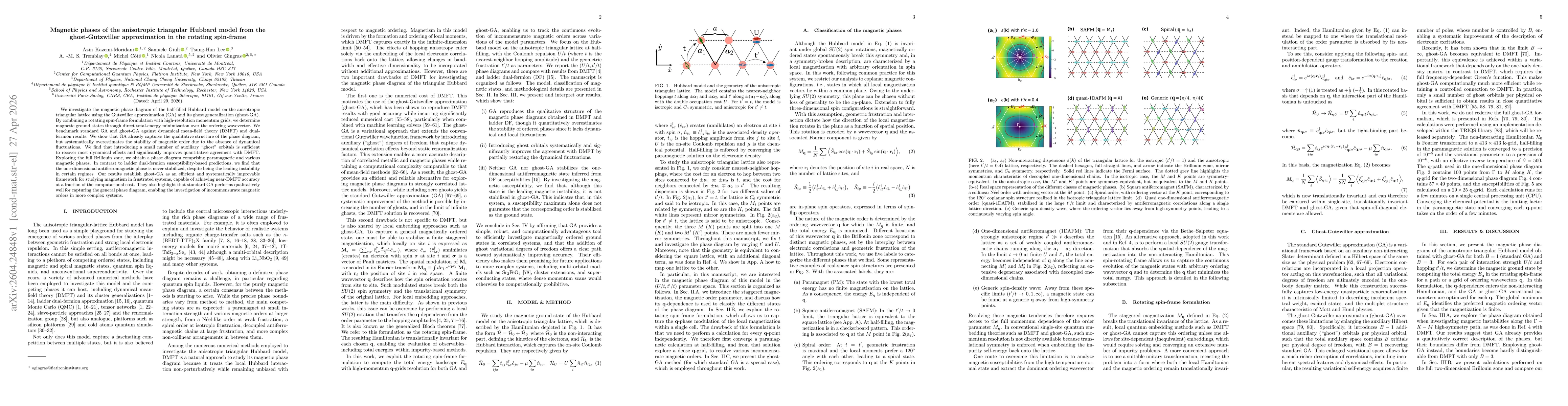 Thumbnail for Magnetic phases of the anisotropic triangular Hubbard model from the ghost-Gutzwiller approximation in the rotating spin-frame