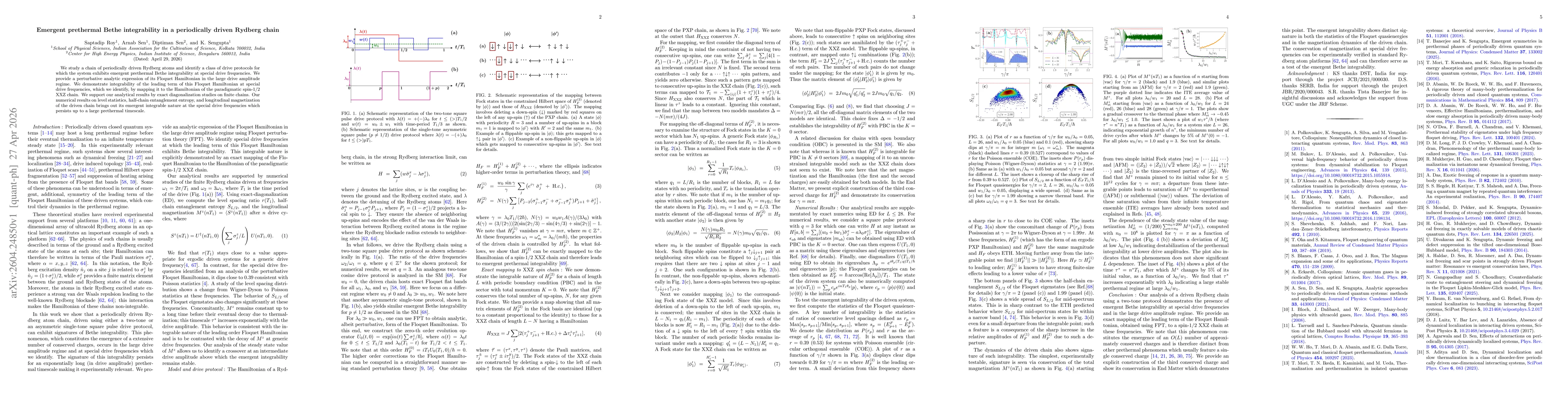 Thumbnail for Emergent prethermal Bethe integrability in a periodically driven Rydberg chain
