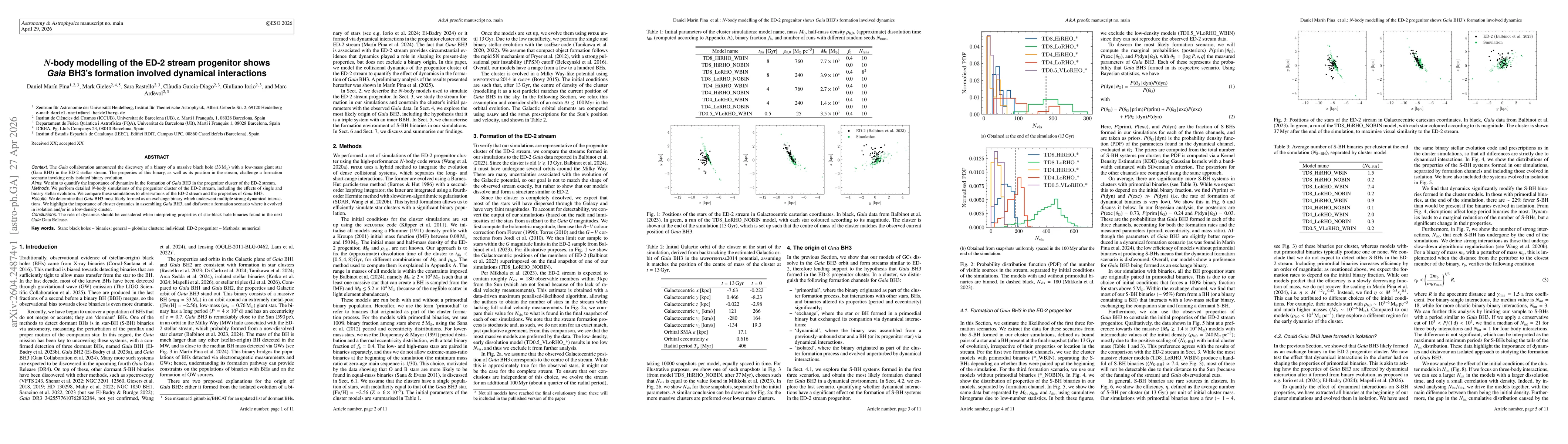 Thumbnail for $N$-body modelling of the ED-2 stream progenitor shows Gaia BH3's formation involved dynamical interactions