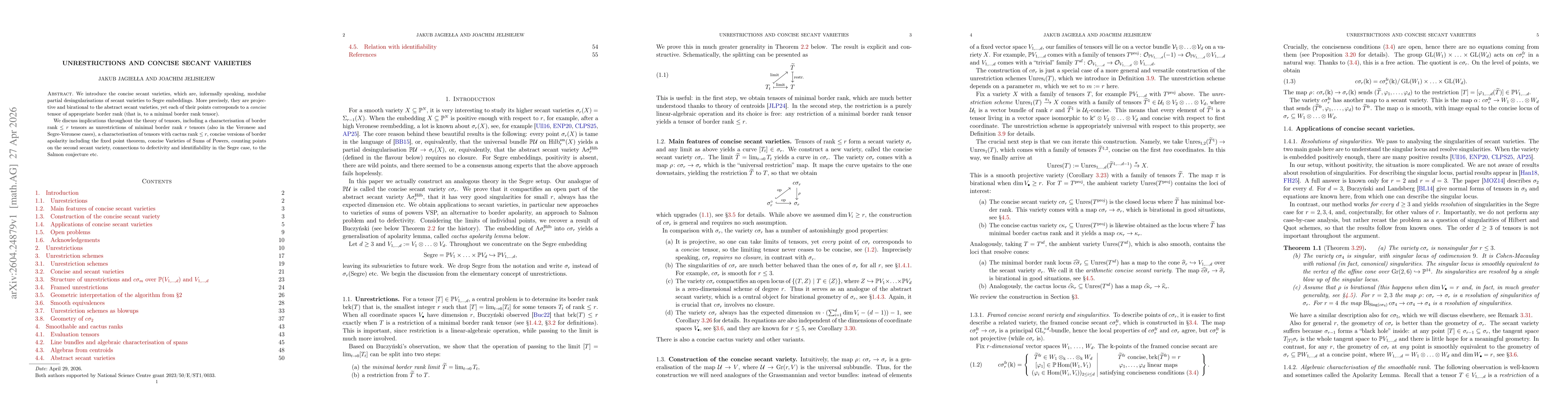 Thumbnail for Unrestrictions and concise secant varieties