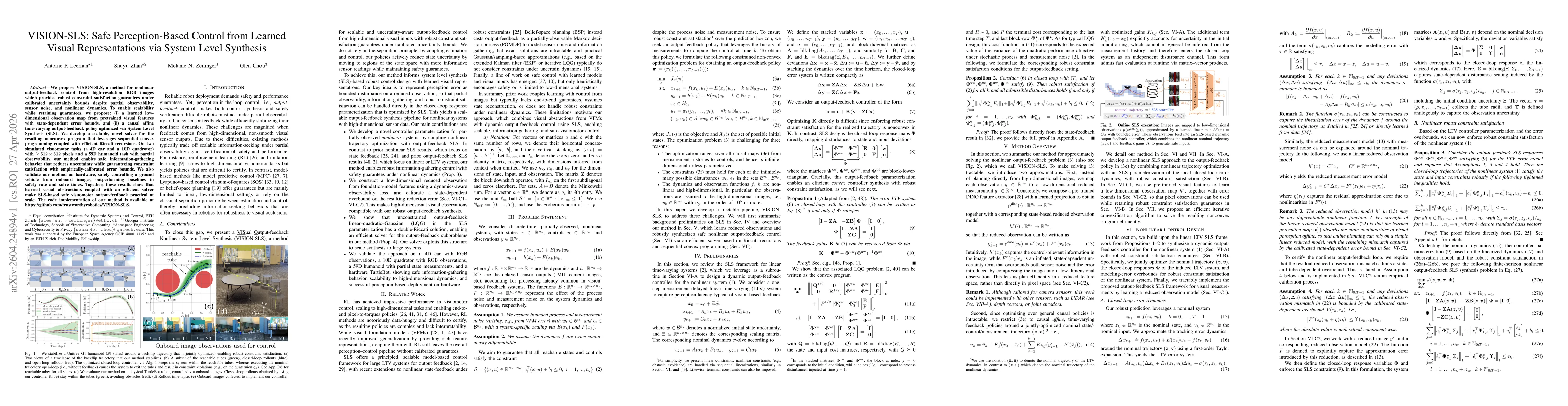 Thumbnail for VISION-SLS: Safe Perception-Based Control from Learned Visual Representations via System Level Synthesis