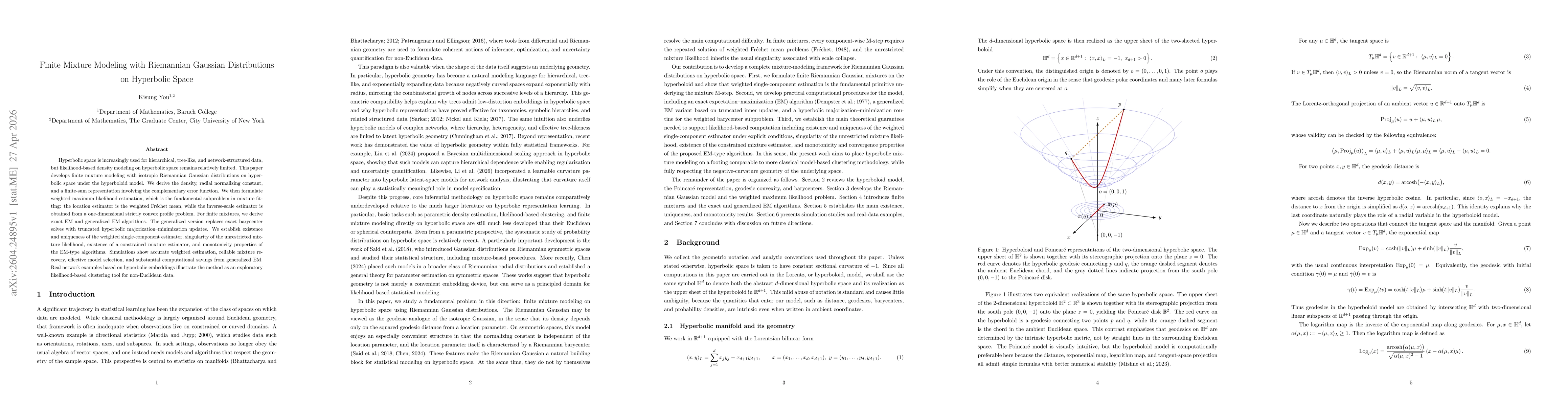 Thumbnail for Finite Mixture Modeling with Riemannian Gaussian Distributions on Hyperbolic Space